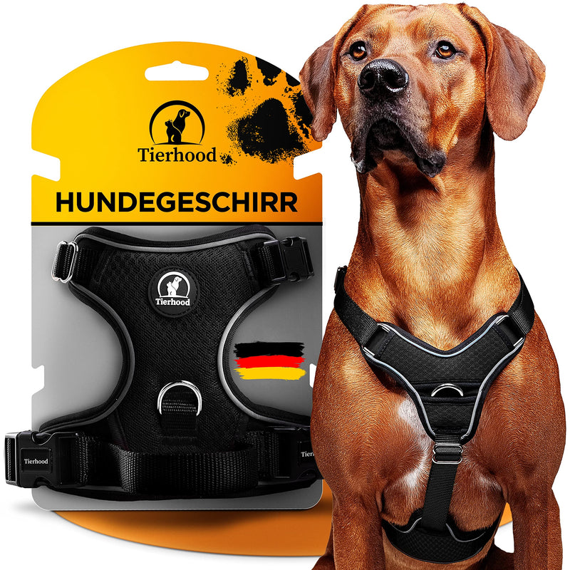 Tierhood - Dog harness for small, medium and large dogs - [INCL. NECK CLIP] - Dog Harness - Dog Safety Harness - Medium Dog Harness - Dog Harness - Dog Pull Harness 35 Black - PawsPlanet Australia