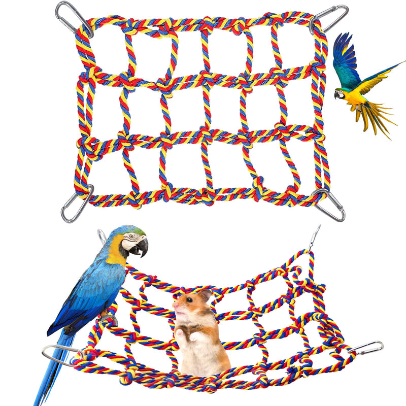 Yanmucy Small Animal Hammock Rat Toy Parrot Bird Toy Woven Climbing Net with 4 Hooks Rat Cage Accessories Rope Ladder Red - PawsPlanet Australia