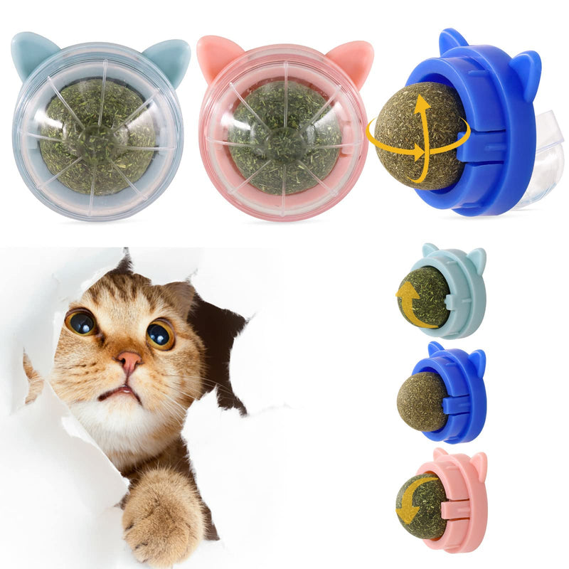 JULY BRISE Improved sweet catnip balls, 360° rotating cat licking catnip toy, catnip ball with powerful stickers, healthy and fun cat gift, cat shape, 3 pieces - PawsPlanet Australia