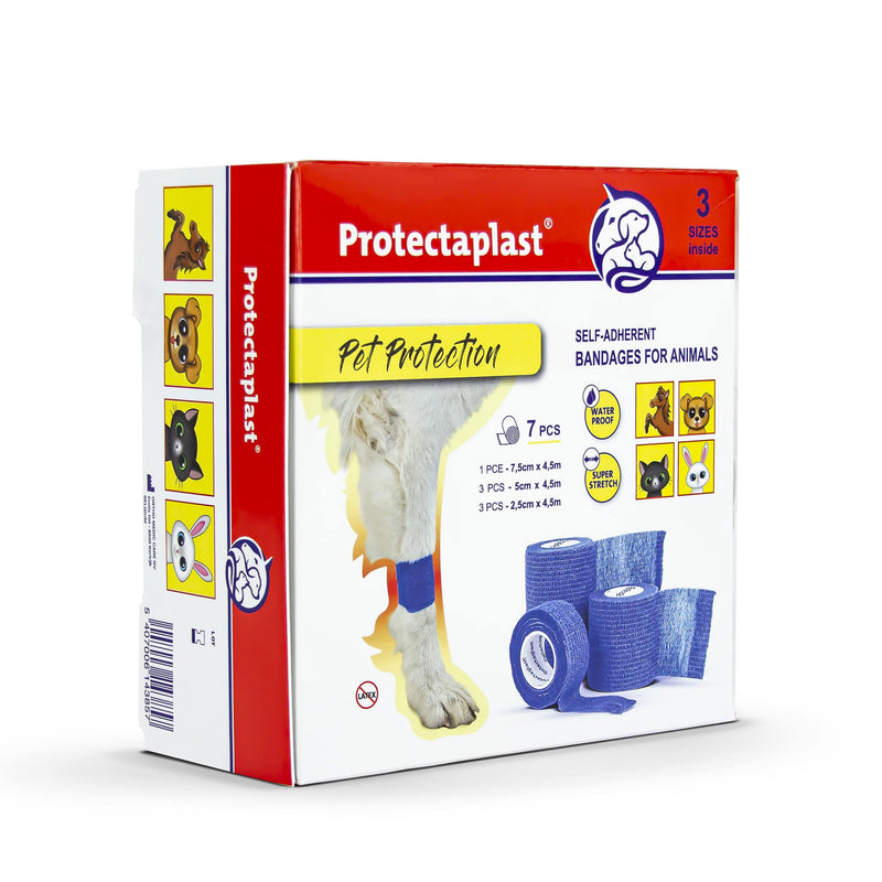Protectaplast Self-Adhesive Bandage Set of 7 for Pets (3 Sizes) - Self-Adhesive Bandage without Latex & Glue for Dogs, Cats, Horses - Dog & Cat Bandage Material Wounds & Joints 7.5cm x 4.5m, 5cm x 4.5m, 2.5cm x 4.5m - PawsPlanet Australia