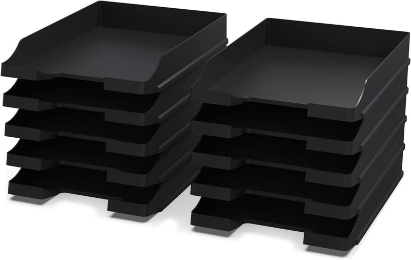 Detectalia Document Trays Black A4 - Stackable Desk Organizer - Plastic Office Tray - Paper Holder - Mail Baskets - 35x25x5.2 cm 1.0 - PawsPlanet Australia
