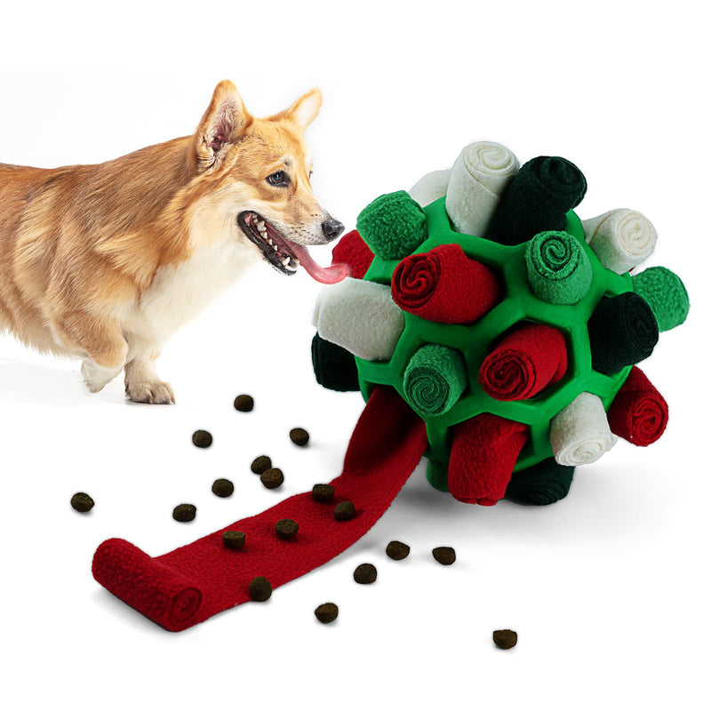 Tesytto Sniffing Ball for Dogs Interactive Dog Toy Encourage Natural Food Ability Slow Food Training Bite Resistant Puppy Play Portable Dog Intelligence Toy (Holiday Green) Holiday Green - PawsPlanet Australia