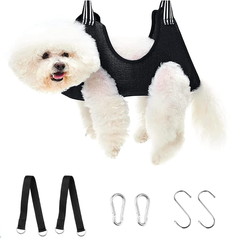 Dog Grooming Hammock Pet Nail Trimming Harness for Dogs Cats Pet Owner Grooming Breathable Helper for Small Pets Nail Trimming Washing Bathing (Black) Black - PawsPlanet Australia
