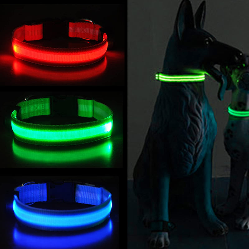 LED dog collar dogs, dog LED light collar, light collar for dogs, collar for dogs adjustable, pet safety collar with 3 lighting modes, for small medium large dogs green S - PawsPlanet Australia