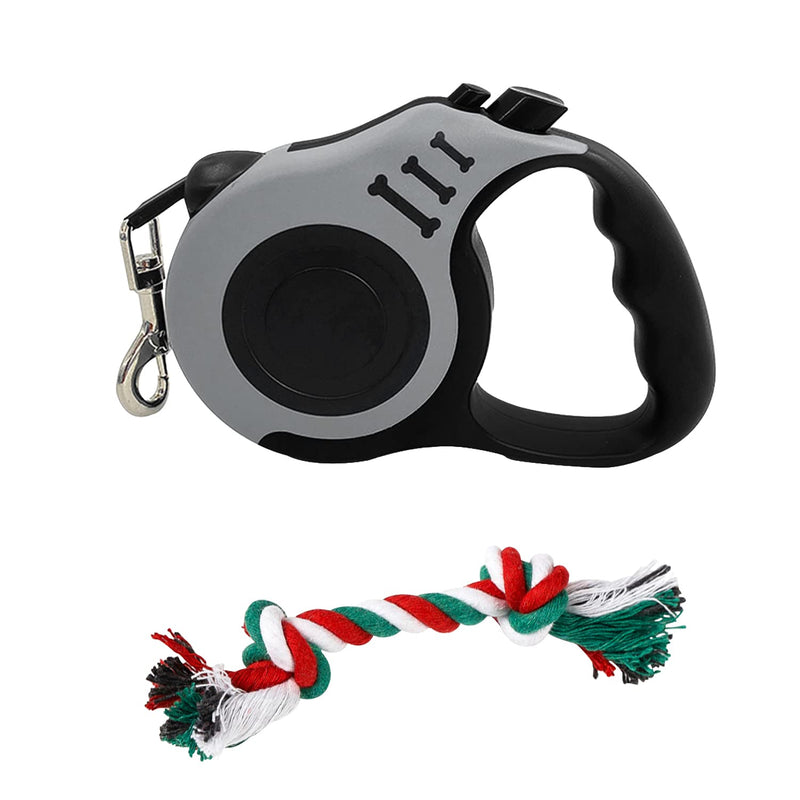 1 x Retractable Dog Leash with 1 Toy Dog Leash, 5m Nylon Rope with Non-Slip Handle, One-Hand Brake (Grey) - PawsPlanet Australia