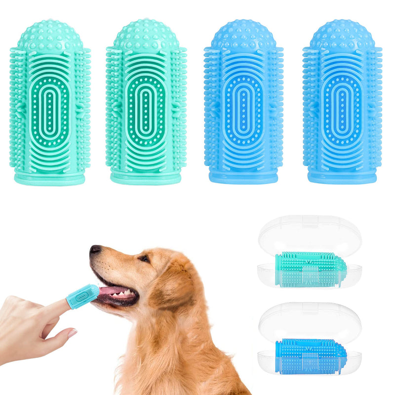 Dog toothbrush dog finger toothbrush 4 pieces for dogs (2blue + 2green) 2blue + 2green - PawsPlanet Australia