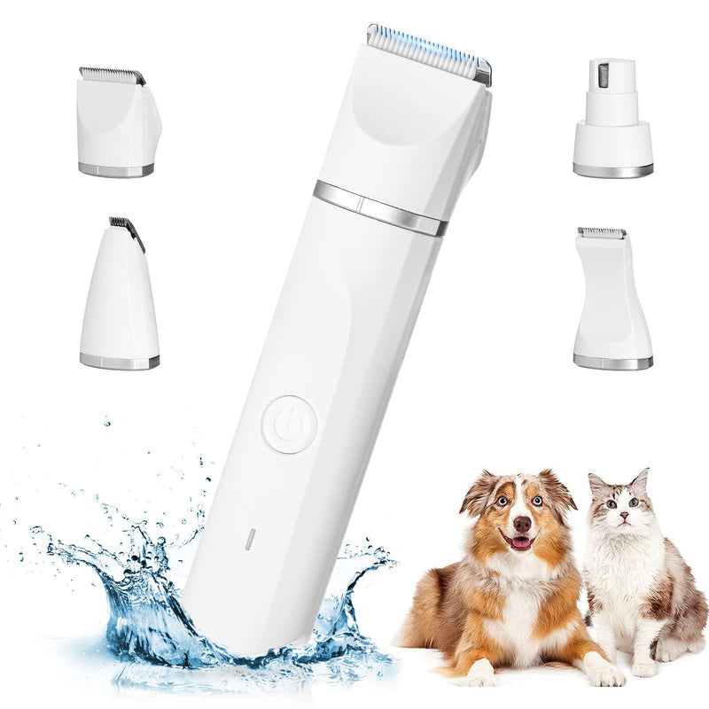 in 1 quiet dog clipper for poodles: IPX7 waterproof dog hair clipper small with 4 sizes trimmer head, rechargeable paw clipper dog for cats, eyes, ears, face, body white - PawsPlanet Australia