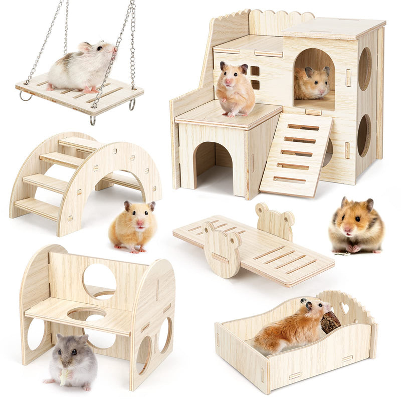Bomoya Pack of 6 DIY hamster toys made of wood, hamster house made of wood, hamster hiding place, hamster chew toy, toy accessories for hamsters, guinea pigs, chinchillas, gerbils, dwarf hamsters - PawsPlanet Australia