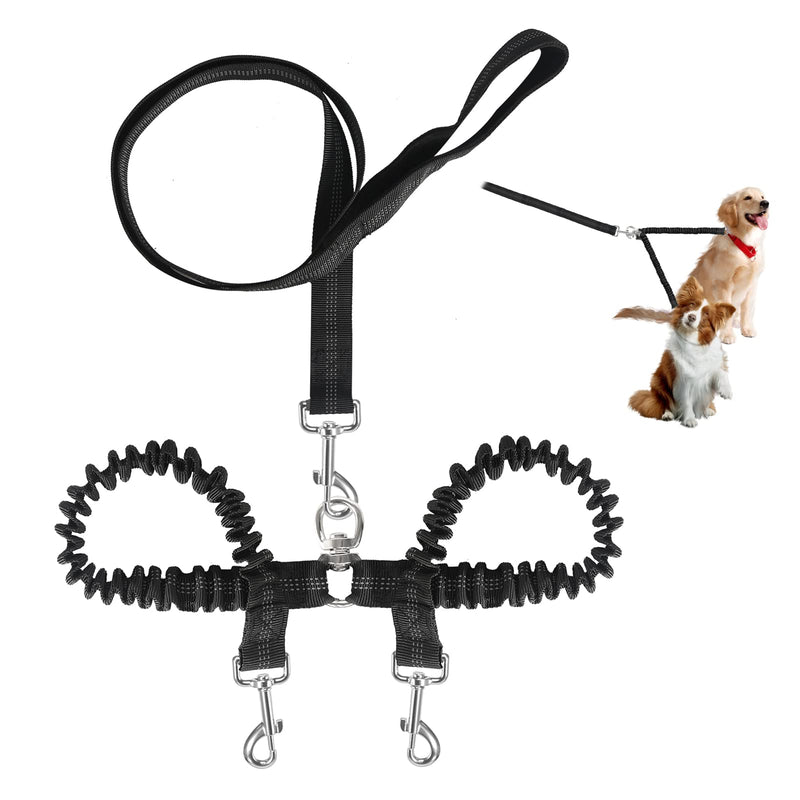 Double leash dog leash for 2 dogs, double leash for dogs, adjustable 360° rotating dog leash for 2 dogs, no tangles, reflective nylon dog leash for walking training, black - PawsPlanet Australia