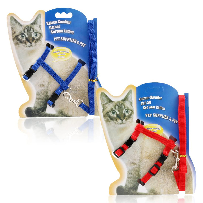 Pack of 2 adjustable rabbit harnesses, rabbit harnesses with leash, suitable for small animals such as rabbits, kittens, dogs, guinea pigs (blue + red) - PawsPlanet Australia