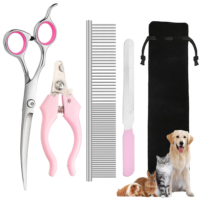 Forbici Toelettatura Cani 4 pezzi Per Cani Pet Scissors Dog Grooming Curve Toelettatura Forbici Cani kit forbici Gatti Forbici Acciaio Inossidabile Up Curved 1 Pettine Per Cani 1 Custodia Per Forbici - PawsPlanet Australia