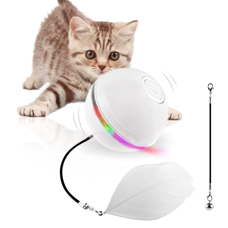 Ggdutu Cat Toy Self-Employment Cat Ball, Cat Toy Electric with LED Light, USB Rechargeable 360° Self-Rotating Cat Toy Interactive Ball, Cat Accessories Cat Balls White - PawsPlanet Australia