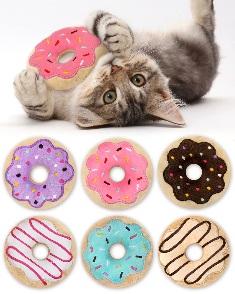 Rhdekoein Pack of 6 Donut Cat Toys Catnip Toys Cat Toys Kitten Chew Knickknack Interactive Pillow Catnip Plush Toys Kitty Gift Ideas Accessories - PawsPlanet Australia