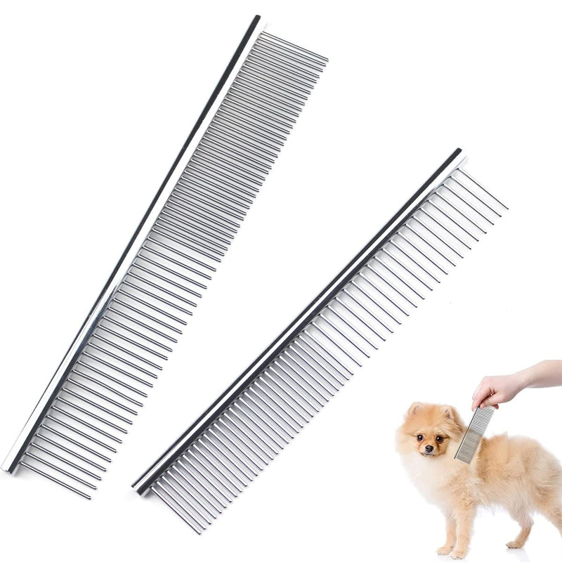 Pack of 2, pet dog grooming combs, stainless steel pet comb, stainless steel pet comb, metal dog comb, for removing tangles and knots, for large, medium and small pets - PawsPlanet Australia