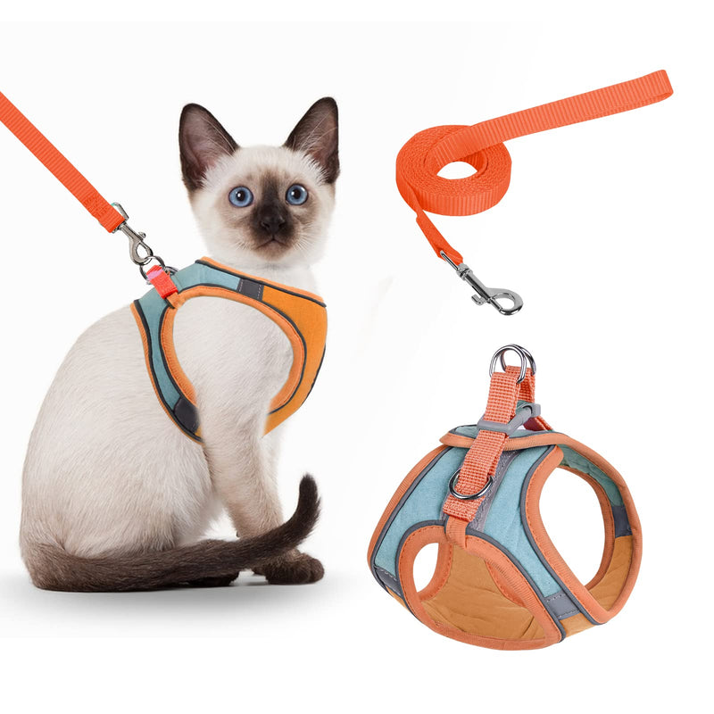 Nicola Cat Harness and Leash Set, Adjustable Escape Proof Kitten Vest Harness and Leash with Reflective Strips for Large Medium Small Cats (L-Orange) L Orange/Green - PawsPlanet Australia
