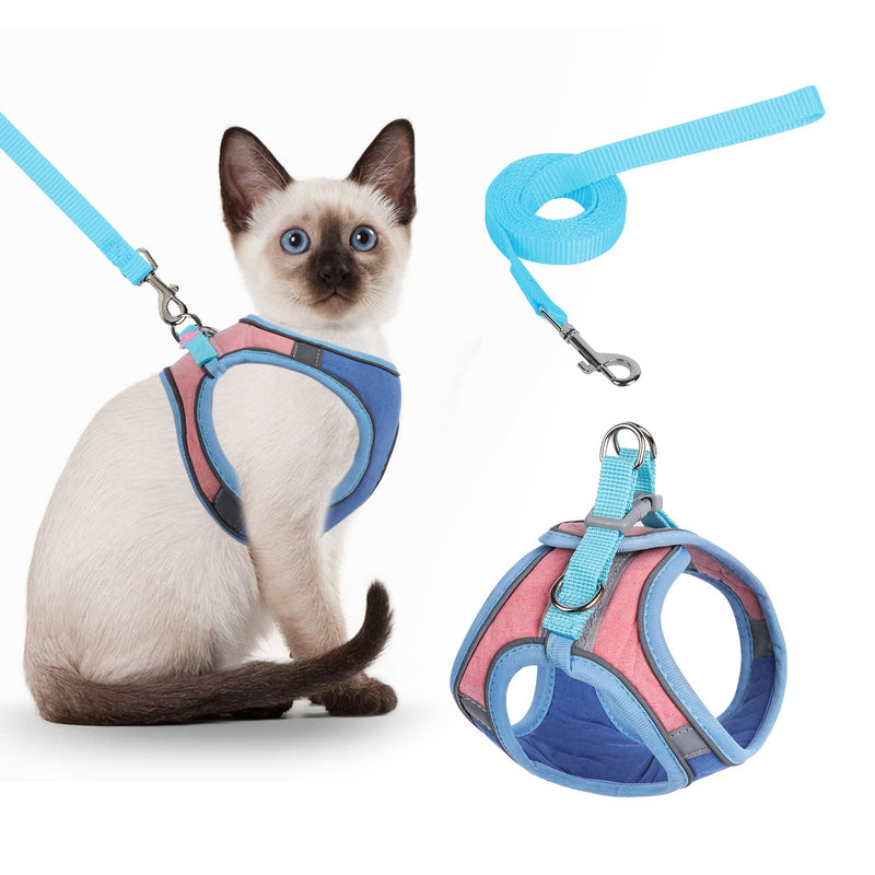 Nicola Cat Harness and Leash Set, Adjustable Escape Proof Kitten Vest Harness and Leash with Reflective Strips for Large Medium Small Cats (M-Blue) Medium Blue/Pink - PawsPlanet Australia