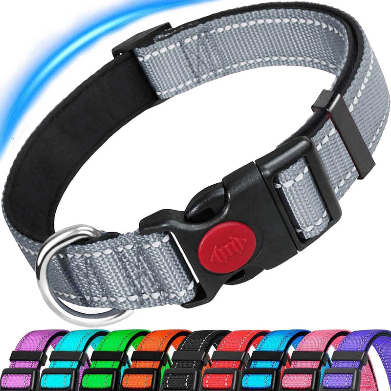 ATETEO Dog Collar, Reflective Adjustable Basic Dog Collar with Soft Neoprene Padding, Durable Nylon Pet Collars for Puppies Small Dogs Gray XS (Pack of 1) - PawsPlanet Australia