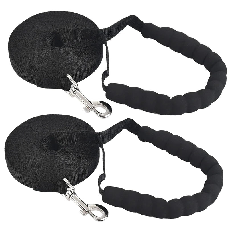 Pack of 2 drag lines 10 m for dogs, robust dog leash 10 m made of nylon, comfortable handle made of sponge, secure carabiner made of zinc alloy, ideal for training and outdoors, for small and large dogs black - PawsPlanet Australia