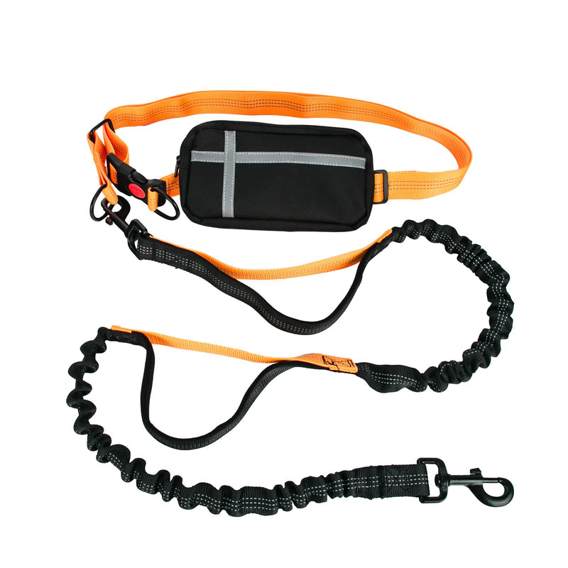 Jogging waist belt dog leash large medium dogs 1.2-1.7 m, indestructible dog leash jogging reflective adjustable, extendable dog leash orange with bag - PawsPlanet Australia