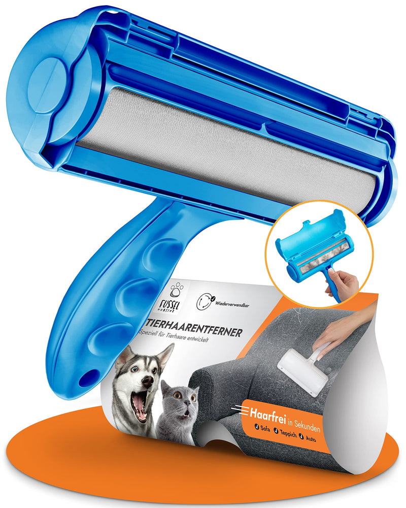 FusselMonster® [Pet hair remover] Lint roller for dogs and cats developed for effective cleaning of sofas, carpets, cars I reusable cat hair remover I lint roller animal hair blue - PawsPlanet Australia