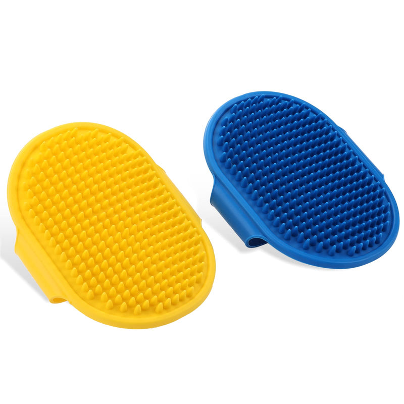 cobee Dog Grooming Brush, 2 Pieces Silicone Rubber Pet Bath Brushes with Adjustable Strap Handle Rubber Shower Brush Pet Shampoo Bath Brush Comb Puppy Massage Brush Fur Cleaning Brush Blue Yellow - PawsPlanet Australia