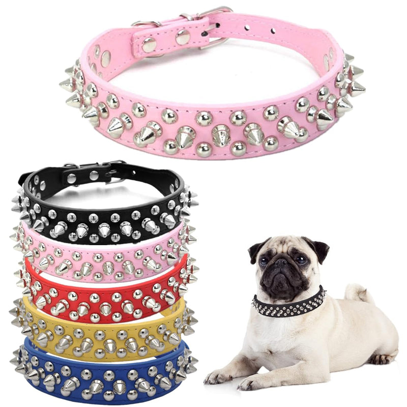 Dog Collar Leather Punk Rivet Puppy Collar with Rivets Durable Adjustable for Small Medium Large Dogs Pink M Rose - PawsPlanet Australia