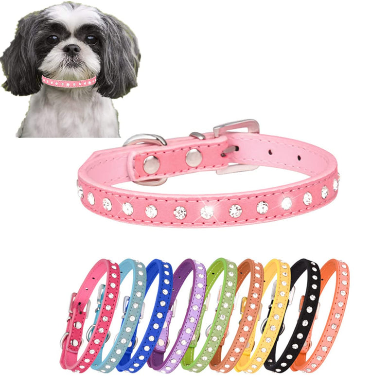 Rhinestone Dog Collar Cute Crystal Diamond Cat Collar Soft Leather Kitten Puppy Collars Adjustable for Small Medium Dogs Pink XS Rose - PawsPlanet Australia