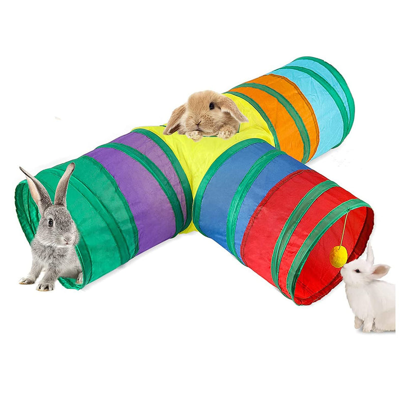 Qeunrtiy Bunny & Tubes Collapsible 3-Way Bunny Hideout Small Animal Activity Tunnel Toy for Dwarf Rabbits Bunny Kittens - PawsPlanet Australia