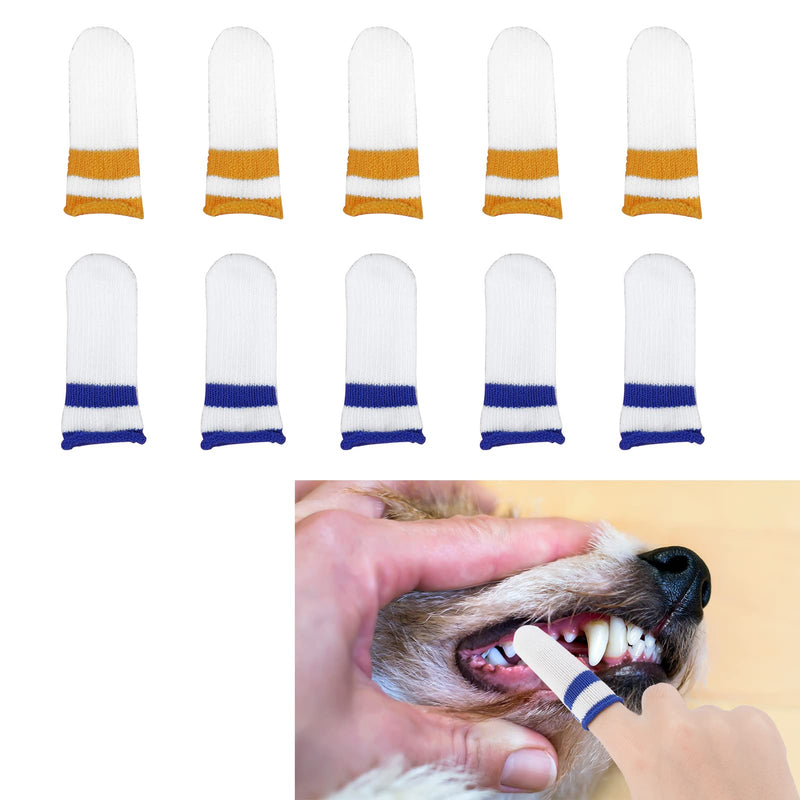 OusSee Pack of 10 Dog Toothbrush Finger Cots Reusable Pet Finger Toothbrush Finger Cots Dogs Dental Care Pet Toothbrush for Cats Pets Animal Supplies (5×Blue, 5×Yellow) - PawsPlanet Australia