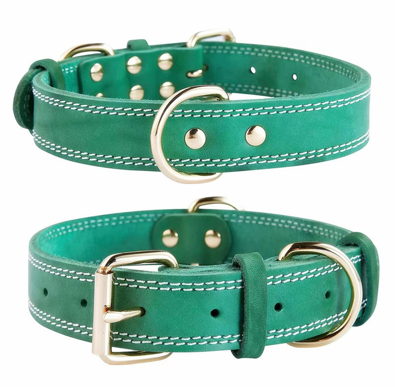 SLZZ Premium Genuine Leather Dog Collar/Soft Durable Heavy Duty Genuine Leather Dog Collar for Male Female Small X-Small Medium Large X-Large Dog-Green-L Amazon fulfillment - PawsPlanet Australia