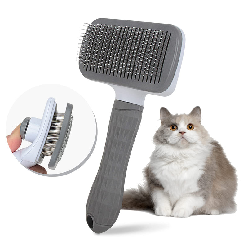 Alfresco Cat Brush & Dog Brush - Self-cleaning slicker brush for grooming and hair loss, perfect for long or short-haired cats and dogs, with one-touch cleaning function gray - PawsPlanet Australia