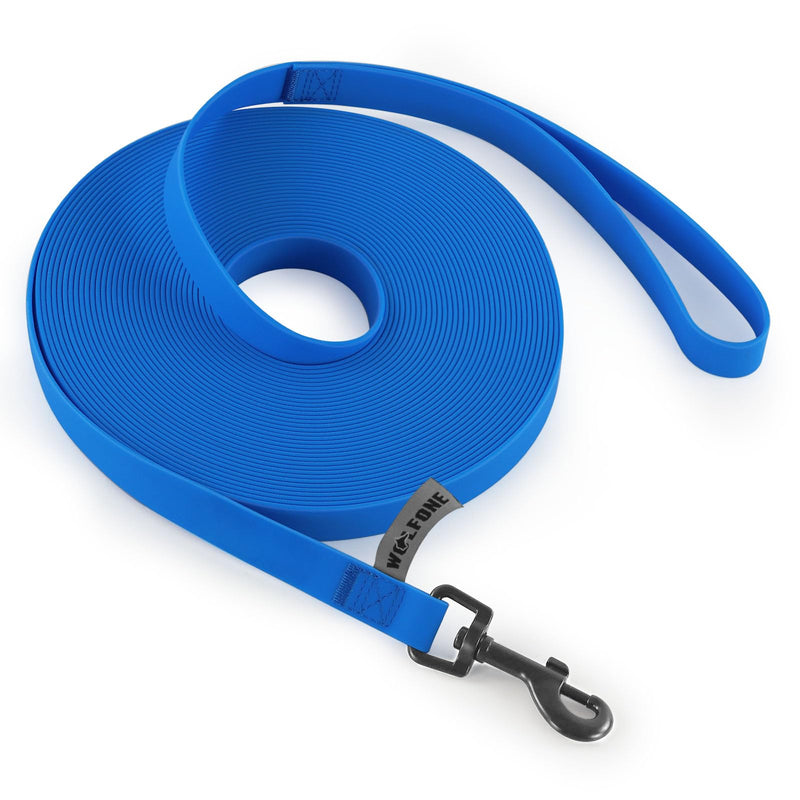 Wolfone 15m blue towing leash for dogs, waterproof training leash, durable and easy-care leash, suitable for recall, swimming, camping, beach, hunting, walks - PawsPlanet Australia