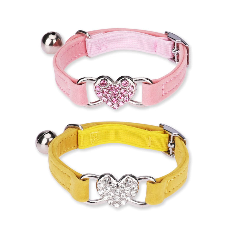 TAKUZA Cat Collar Pack of 2, Adjustable Cat Collar, Cat Collars with Bell, Cat Collar with Bling, Cat Collar with Safety Clasp, for Small Dogs Cats (Pink + Yellow) - PawsPlanet Australia