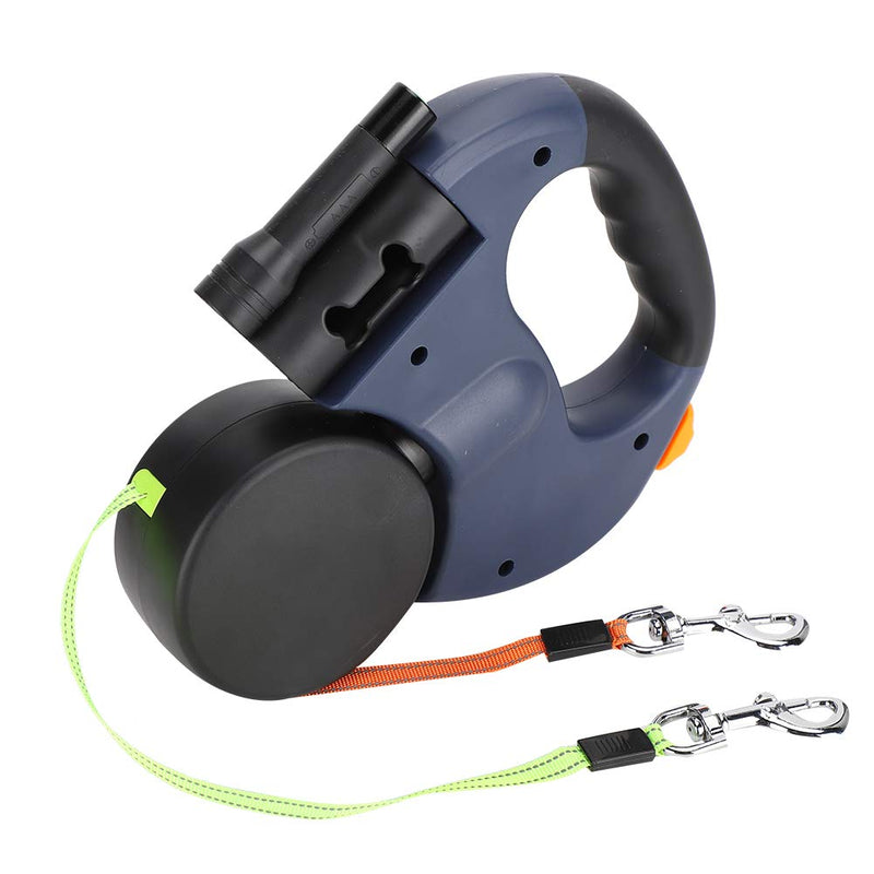 Double retractable dog leash, 3 m flexible retractable dog leash, double leash with LED light for two dogs, reflective dog leash (dark grey), dark grey - PawsPlanet Australia