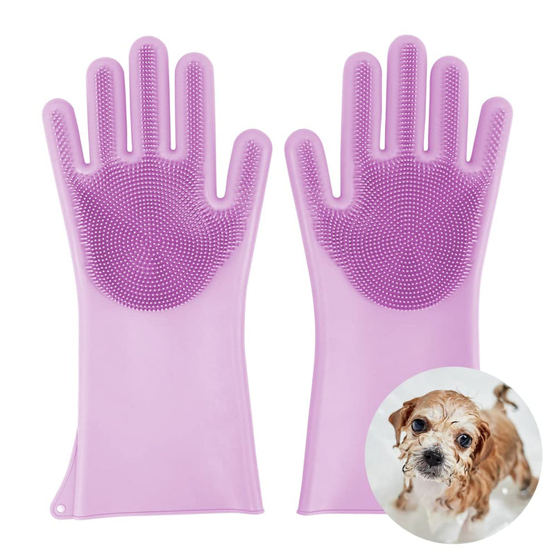 COMFPET Pet Grooming Gloves for Dog Hair Removal, Cat Brush for Shedding, Bathing and Massage for Puppies and Kittens, Food Grade Silicone (Purple) Purple - PawsPlanet Australia
