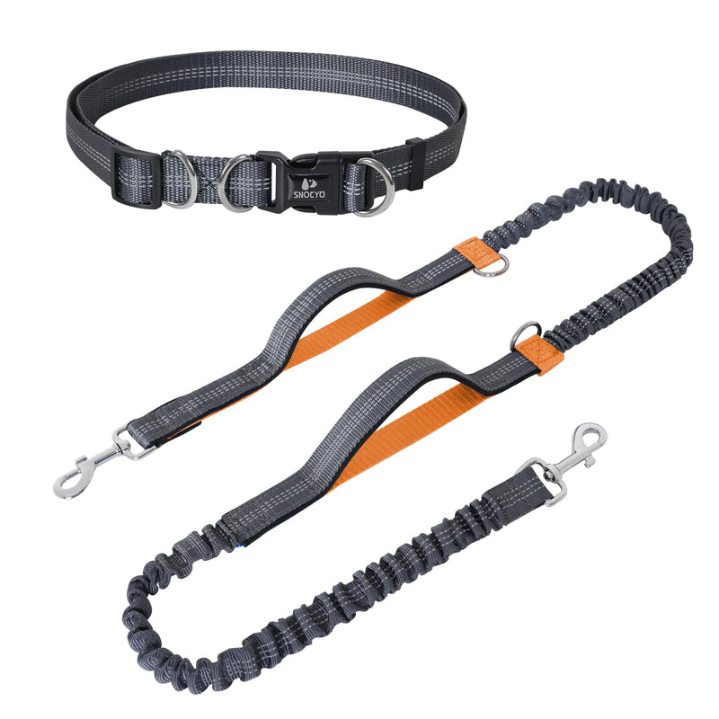 Snocyo jogging leash for dogs, jogging dog leash for medium and large dogs, elastic and reflective dog leash, retractable running leash with double handle and waist belt for one dog, gray and orange - PawsPlanet Australia