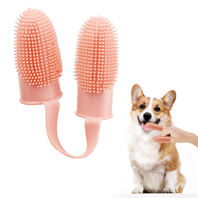 Dog Toothbrush Two Finger Toothbrush Puppy Dental Care Fresh Breathing Reusable Non-Toxic Dental Care Dog Pet Finger Toothbrush Plaque Off for Small Medium and Large Dogs (Pink) Pink - PawsPlanet Australia