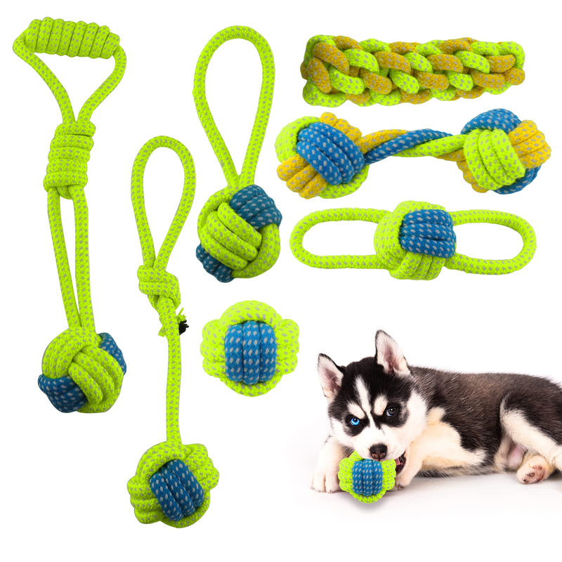 LONNEY Dog Toys Small Dogs Pack of 7, Puppy Toys Dog Toys Dog Toys Puppy Rope Dogs Toys Toys Natural Cotton & Non-Toxic Dogs Dental Care (Green) Green - PawsPlanet Australia
