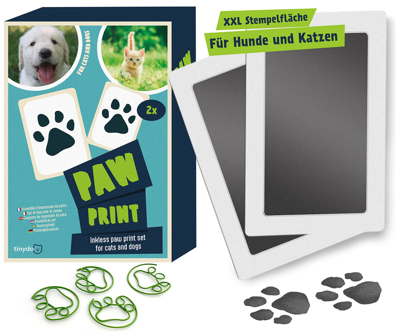 Tinydo Paw Print Stamp Set | Pack of 2 | For dogs and cats paws | Gift for pet owners | Ink pad (black) without contact with the color black - PawsPlanet Australia