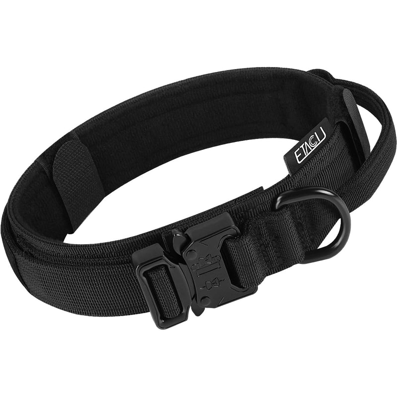 ETACCU dog collar with handle for large dogs, neoprene nylon collar dog black, adjustable collar dog large dogs XL (53-63 cm) - PawsPlanet Australia