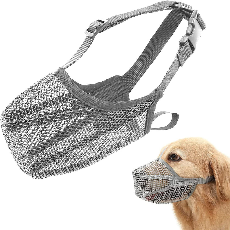 Muzzle for dogs, mesh dog muzzle, muzzle for dogs with rounded mesh, breathable muzzle for dogs, adjustable breathable mesh muzzle gray M - PawsPlanet Australia
