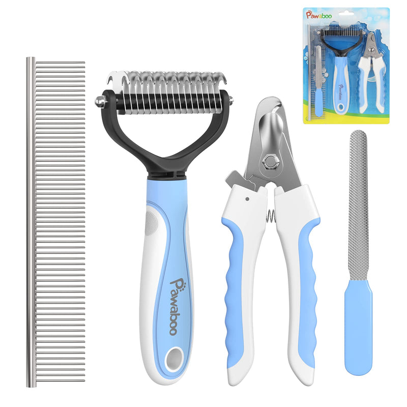 Pawaboo Pet Brushes, Stainless Steel Dog Brush Cat Brush Removing Tangles Tangles Knots, Claw Scissors Nail File Grooming Tool Set for Dogs Cats Claw Care, Extra Large, Blue - PawsPlanet Australia