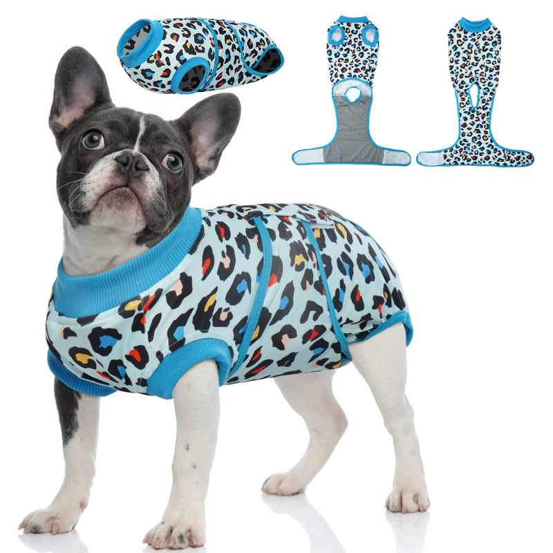 Kuoser dog bodysuit after surgery, medical bodysuit dog with leopard print, breathable surgical bodysuit for dog castration bitch protects against licks and scratches, alternative to collar dog XS light blue - PawsPlanet Australia