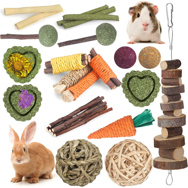Rabbit Toy, Guinea Pig Toy, Hamster Toy, Rabbit Toy, 18pcs Natural Timothy Hay Sticks, Apple Wood Sticks, Chinchilla Toys for Dental Care, Handmade - PawsPlanet Australia