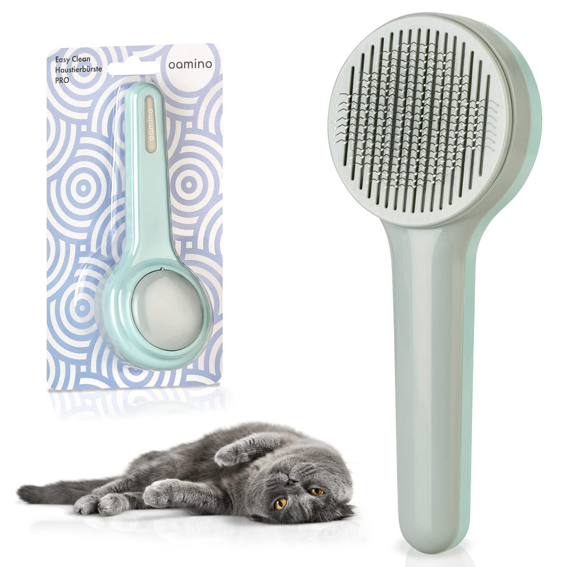 OAMINO | Cat brush | Self-cleaning and extremely time-saving | Dog brush with coated bristle tips for extra gentle brushing grey/blue - PawsPlanet Australia