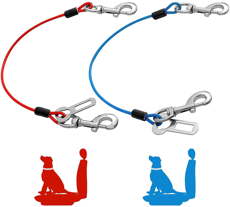 Mi Metty Dog Seat Belt Steel Wire Bite Resistant Dog Belt for Car Universal Plug Dog Seat Belt for Dogs Cats Pet Red Blue 2 Pieces 32 Inch/80 CM - PawsPlanet Australia