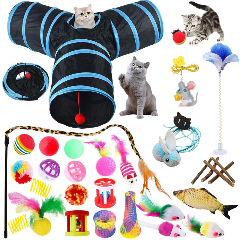 TAVADA cat toy set with cat tunnel, 38 pieces cat toys, also includes balls, tumblers, feather toys, toy mice, cat toys variety toy set - PawsPlanet Australia