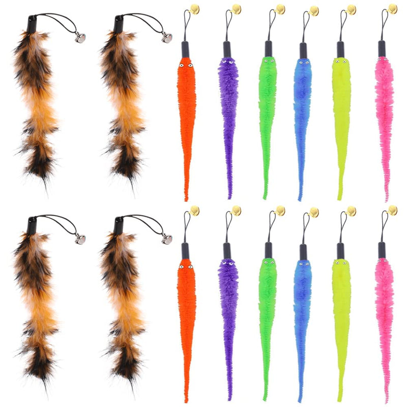 Pilikoll Pack of 12 Cat Toys Worm & 4 Pieces Cat Toys Toys with Feathers Cat Worm Teaser Toys with Bells Cat String Toys Pet Toys for Cats Kitten Training - PawsPlanet Australia