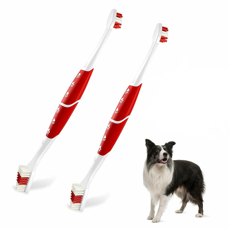 Diyxisk dog toothbrush 2 pieces pack dental care dog cleaning brushes, cat toothbrush, against tartar, bad breath and gingivitis, double-sided teeth cleaning set, red tool - PawsPlanet Australia