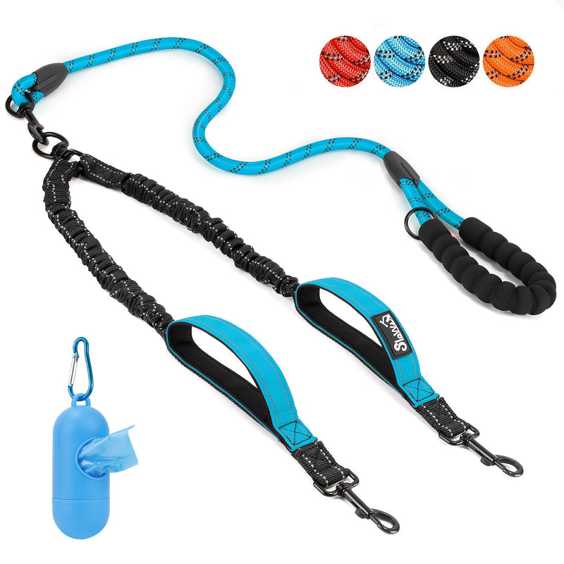 Eyein Double Leash for 2 Dogs, Dog Leash for Small and Medium Dogs, Flexible and Reflective Tangle-Free Dog Leash with 2 Padded Handles for Dogs from 3 to 16kg (Blue) Blue Medium (Total Weight 3-16kg) - PawsPlanet Australia